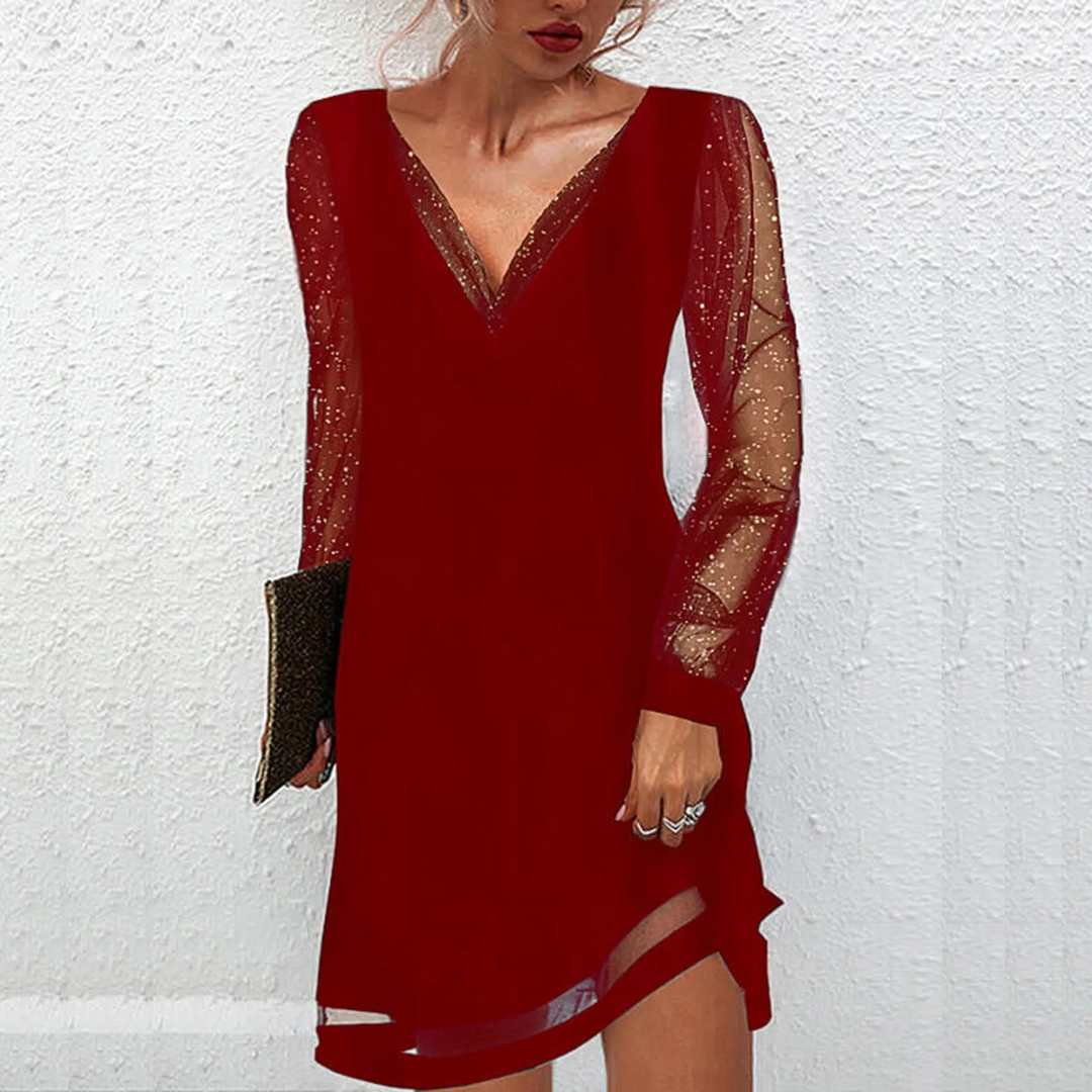 Tivona | Women’s Mini Dress featuring Sparkle Sleeve Detail