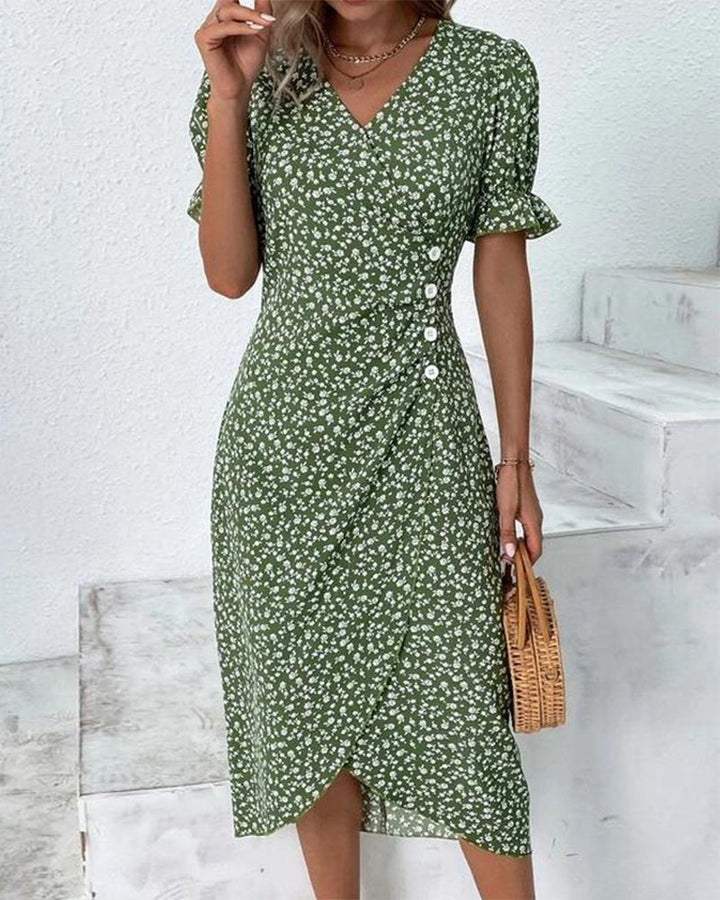 Felicity | Women’s Floral Wrap Dress with Side Button Pleat
