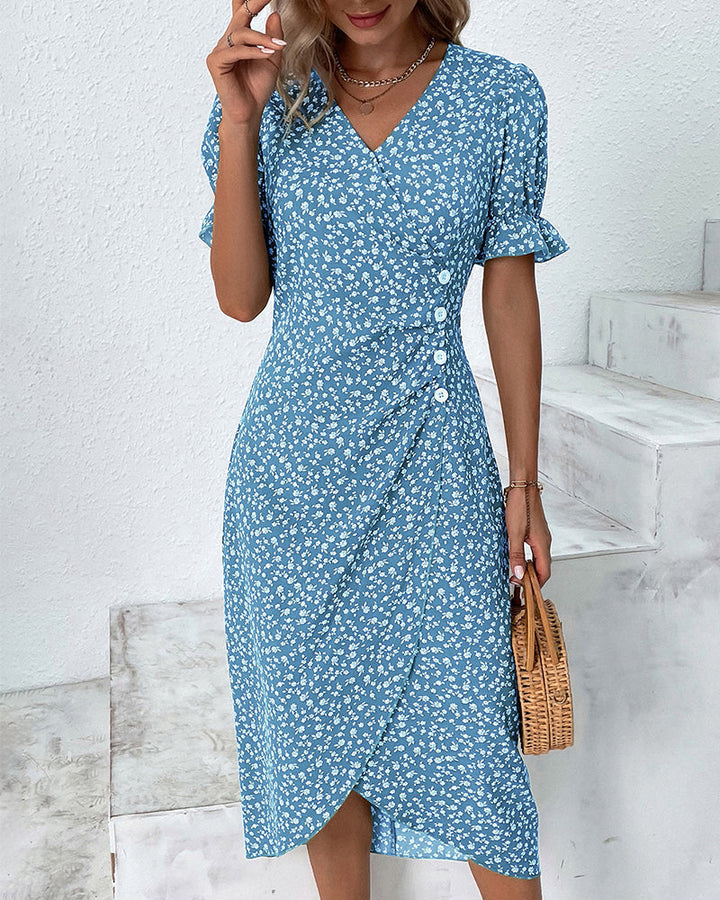 Felicity | Women’s Floral Wrap Dress with Side Button Pleat