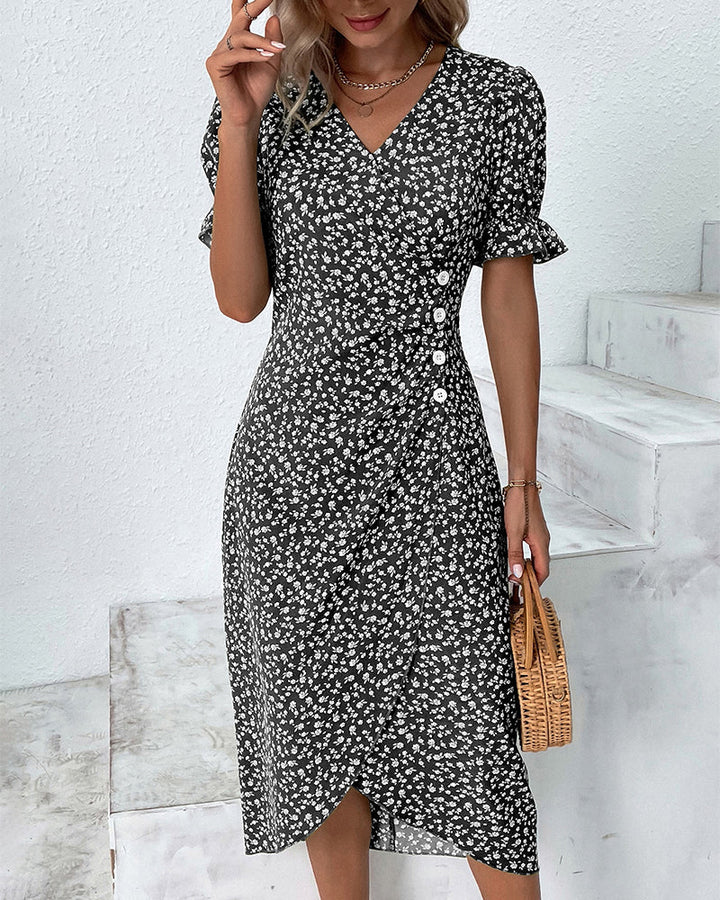 Felicity | Women’s Floral Wrap Dress with Side Button Pleat