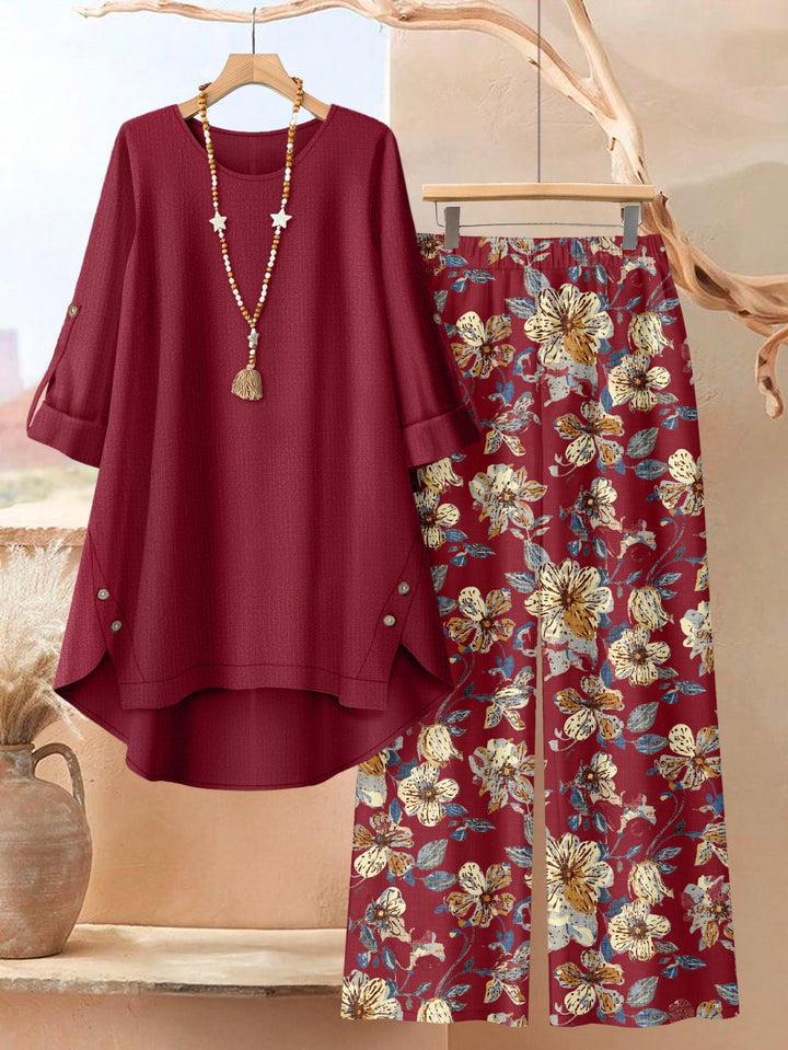 Solmira | Women’s Two-Piece Set with Floral Wide-Leg Pants