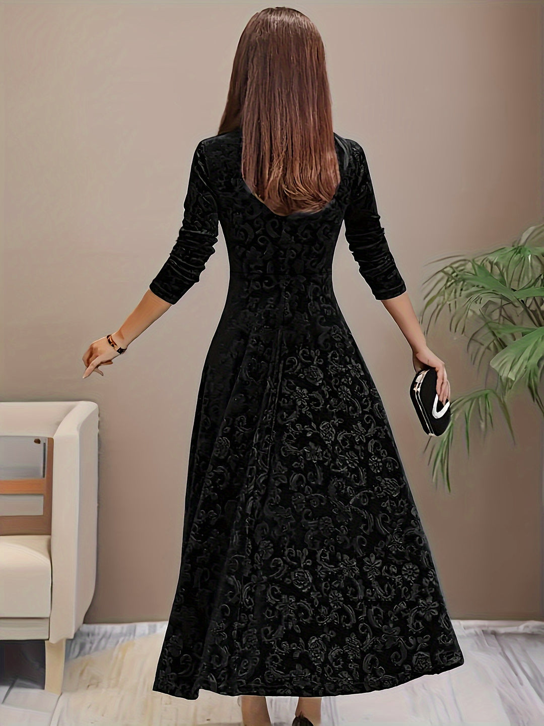 Elarisse | Women’s Midi Dress with square neckline and elegant drape