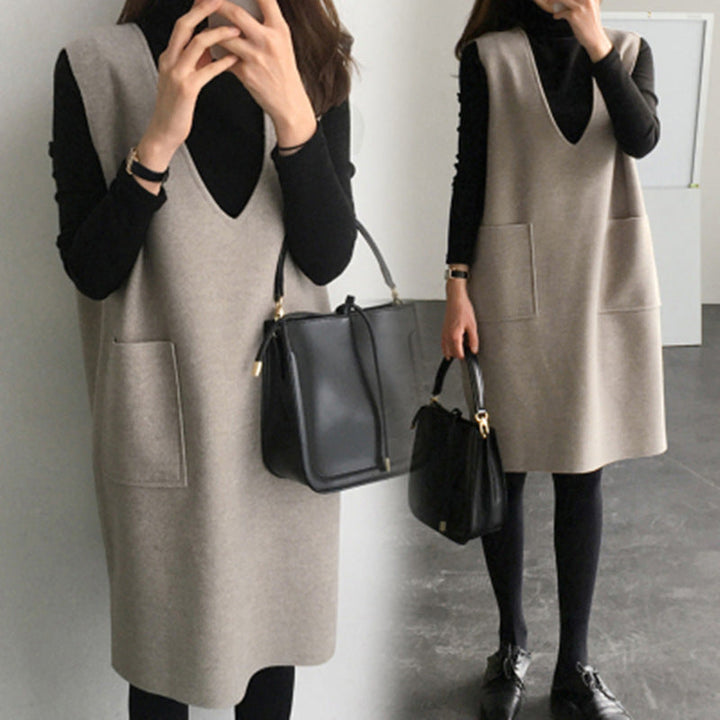 Sorvellae | Women’s Sleeveless Pinafore Dress with V-neckline and front pockets
