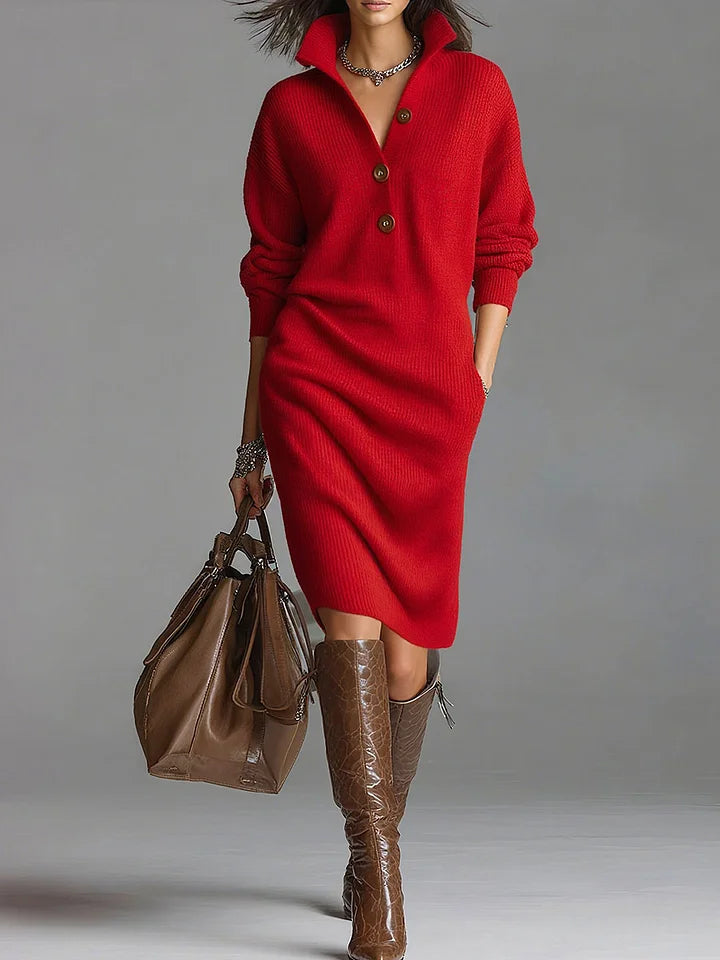 Sorella | Women’s Casual Dress with Button Neck Detail