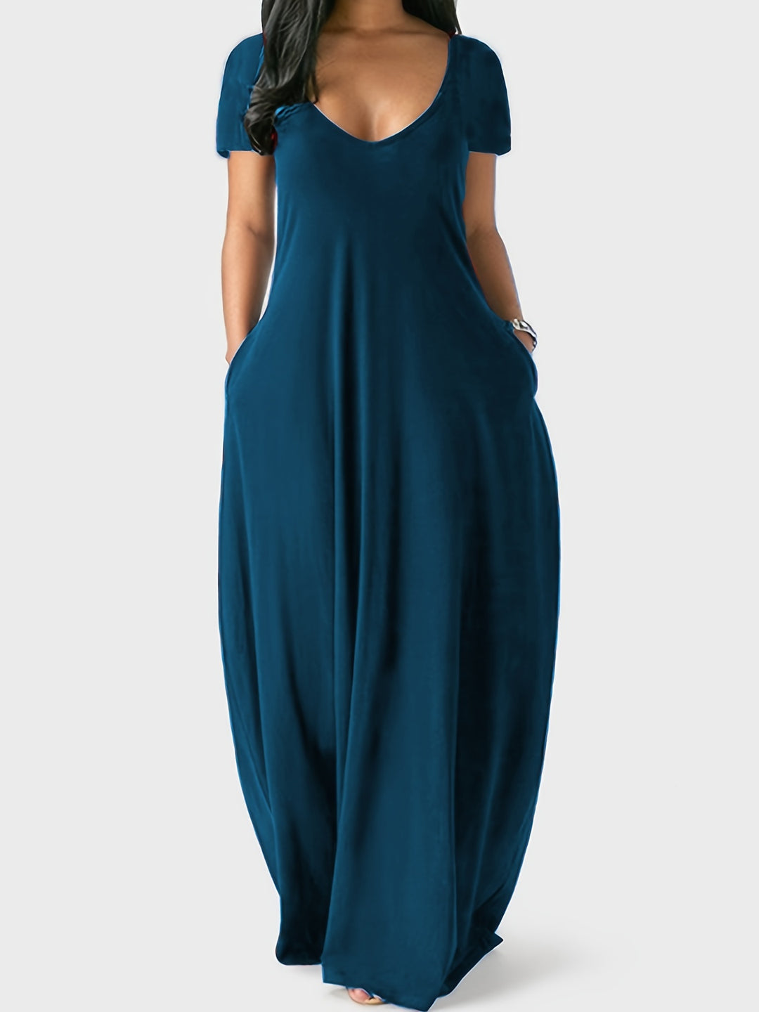 Zeressa | Women’s V-Neck Maxi Dress with short sleeves and relaxed drape