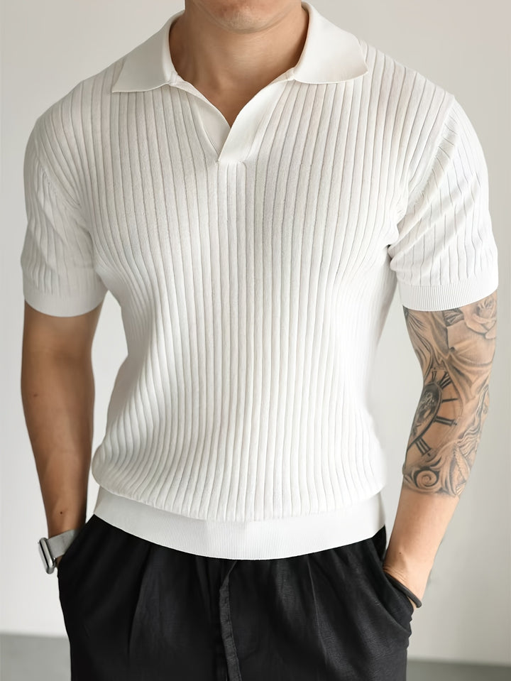 Zenvor | Men’s Ribbed Polo Shirt with open collar