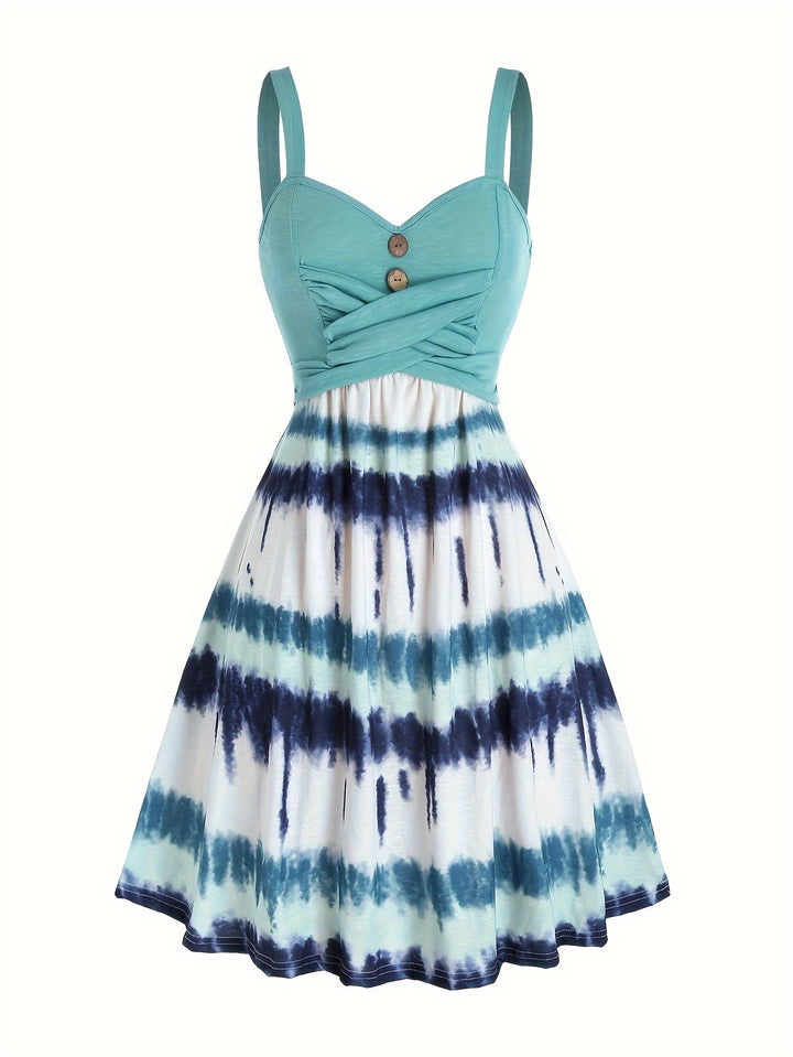 Selvara | Women’s Tie-Dye Midi Dress with twisted bodice and button note