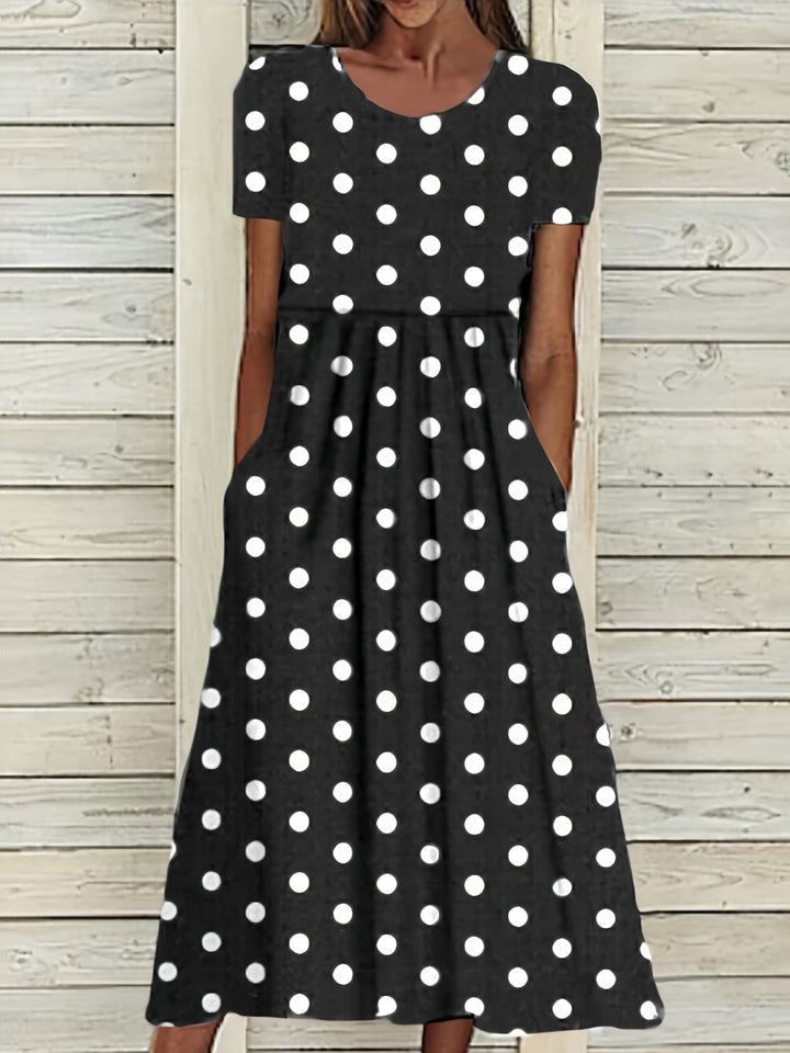 Elvaria | Women’s Midi Dress with polka dot design and relaxed fit