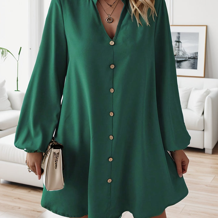 Velmari | Women’s Button-Front Shirt Dress with relaxed silhouette and long sleeves