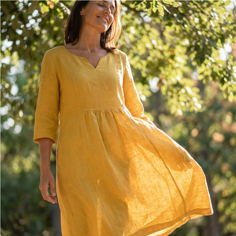 Lunera | Women’s Midi Dress with V-neckline and gathered waist edge