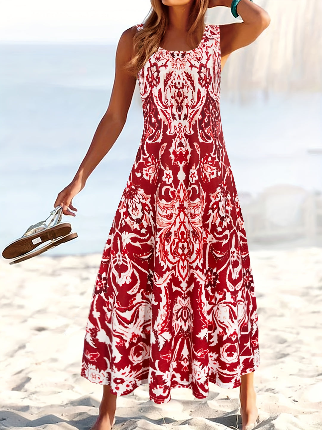 Mirethia | Women’s Midi Dress with sleeveless design and floral print
