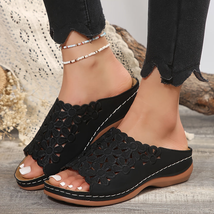 Calvire | Women’s Slip-On Mules with floral cut-out polished look