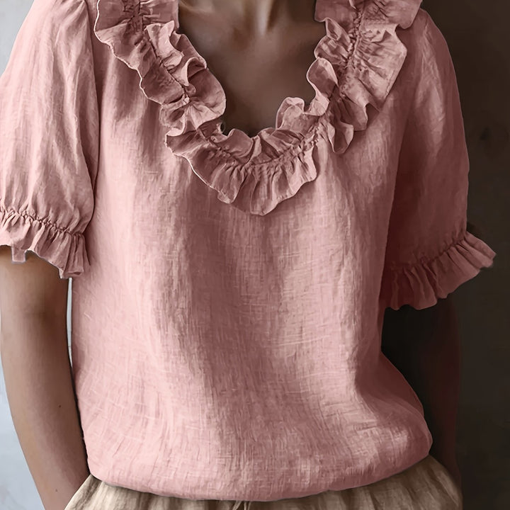 Elmirae | Women’s Blouse with ruffled neckline and soft short layers