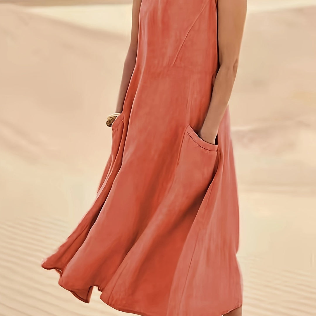 Zerava | Women’s Sleeveless Maxi Dress with scoop neckline and side openings