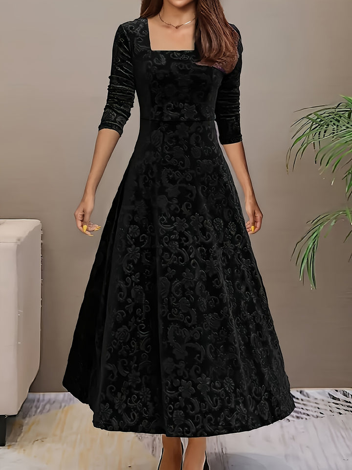 Elarisse | Women’s Midi Dress with square neckline and elegant drape