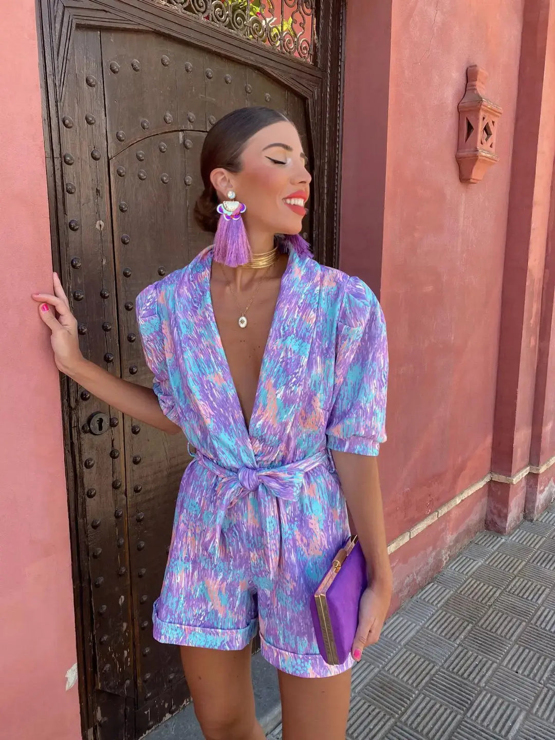 Arlena | Women’s Printed Playsuit with Waist Tie
