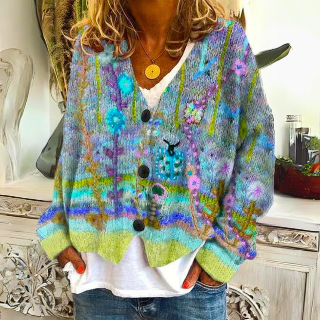 Calista | Women’s Button Cardigan with Colourful Pattern