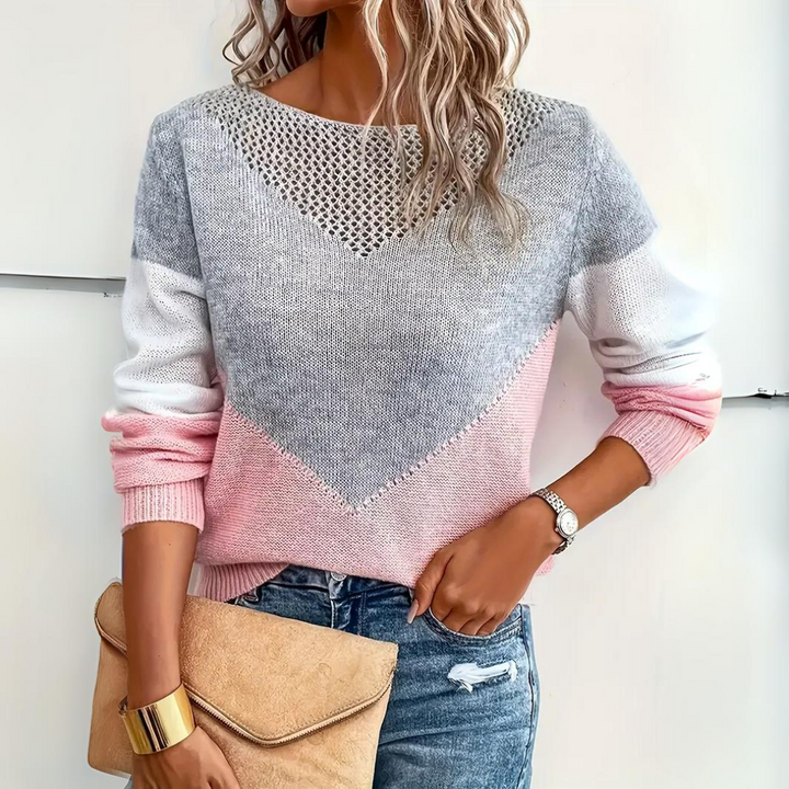 Elowen | Women’s Colour Block Jumper with Textured Neckline