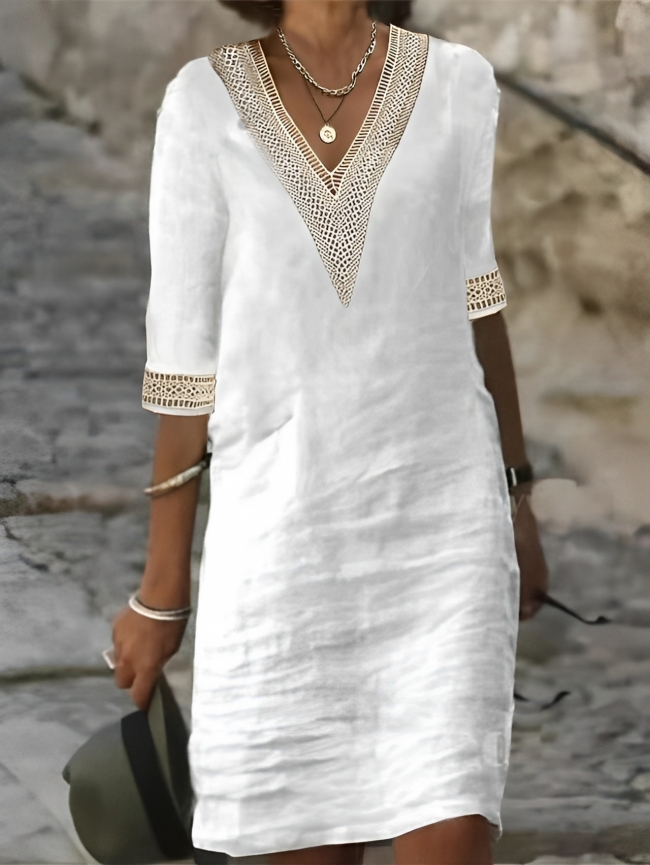 Liora | Women’s V neck dress with lace trim