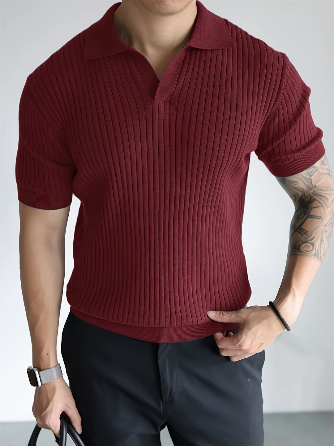 Zenvor | Men’s Ribbed Polo Shirt with open collar