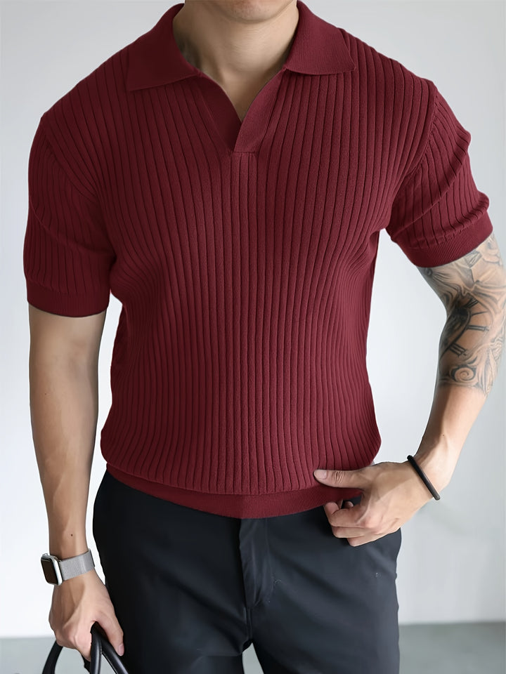 Zenvor | Men’s Ribbed Polo Shirt with open collar