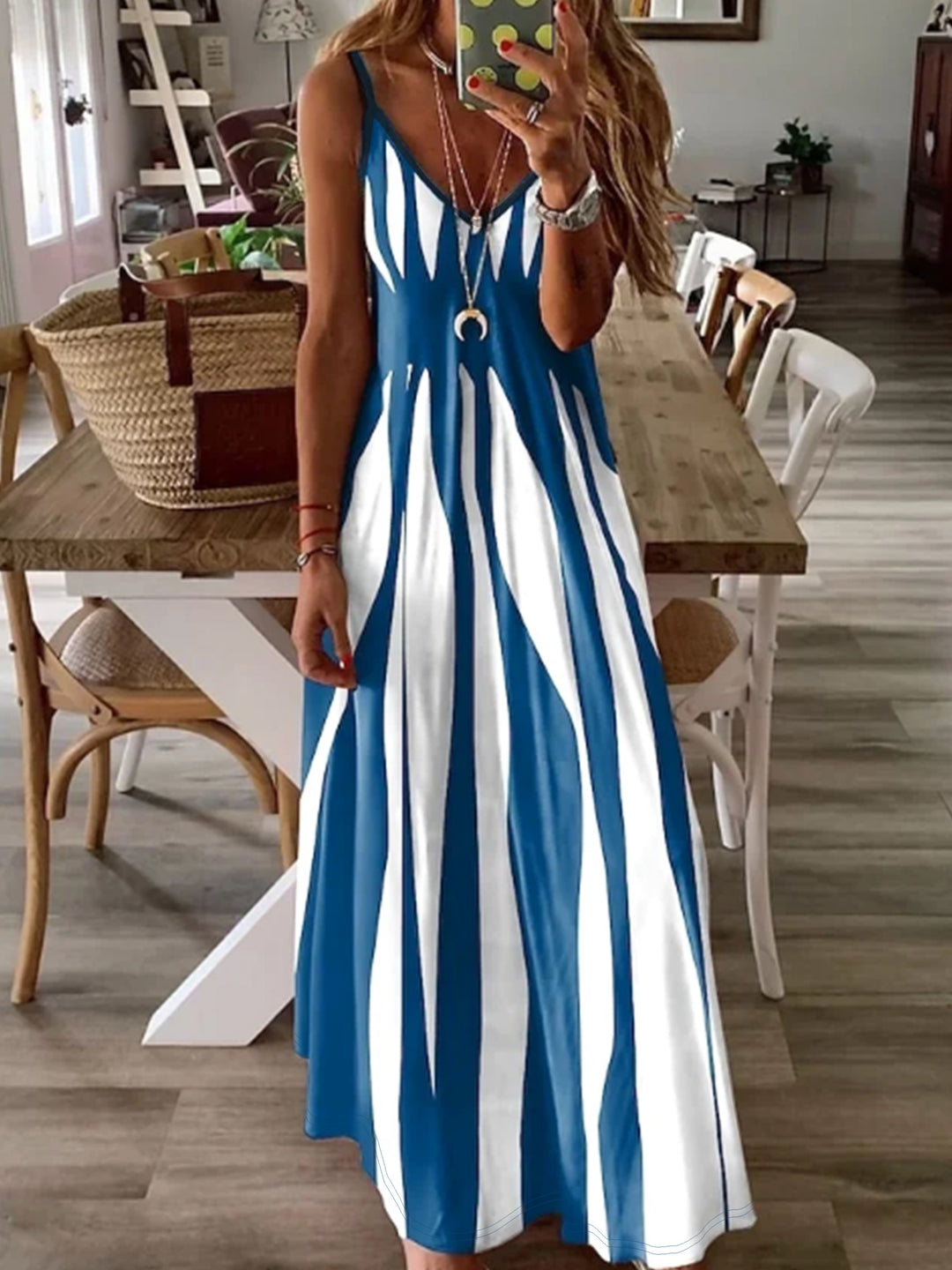 Alervin | Women’s Sleeveless Maxi Dress with V-neckline and contrast stripe theme