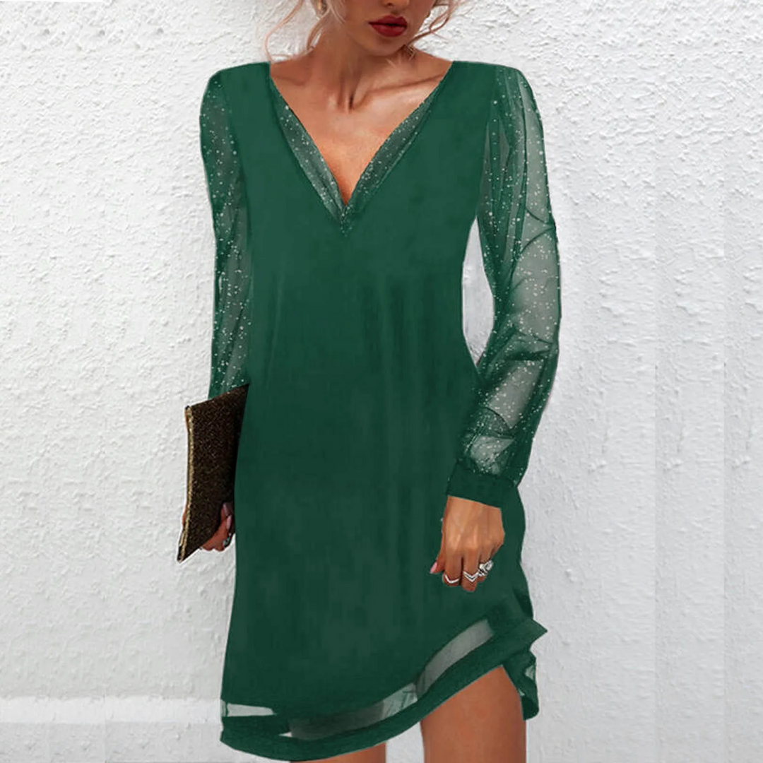 Tivona | Women’s Mini Dress featuring Sparkle Sleeve Detail