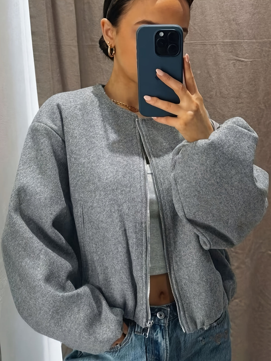 Zorelia | Women’s Cropped Jacket with zip-up front and relaxed sleeves
