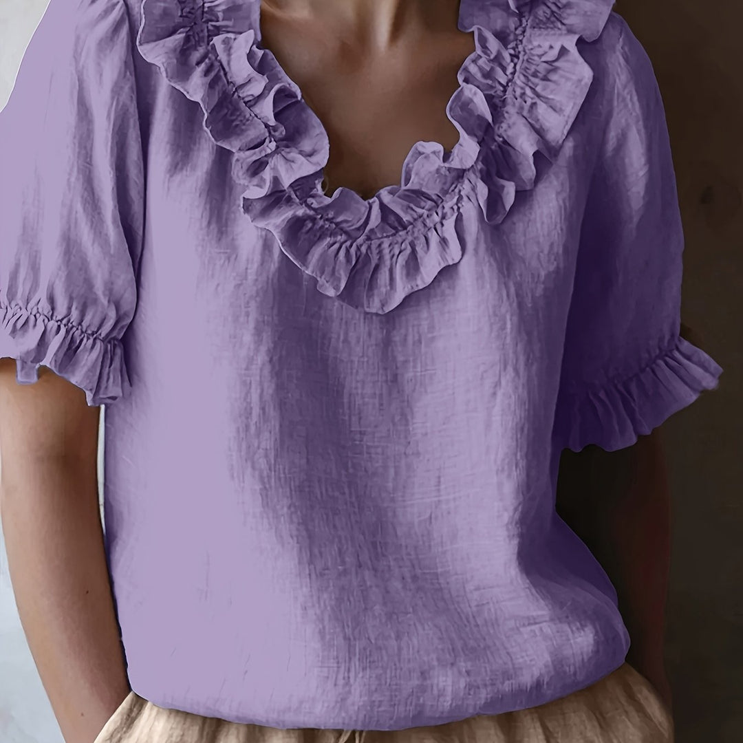 Elmirae | Women’s Blouse with ruffled neckline and soft short layers