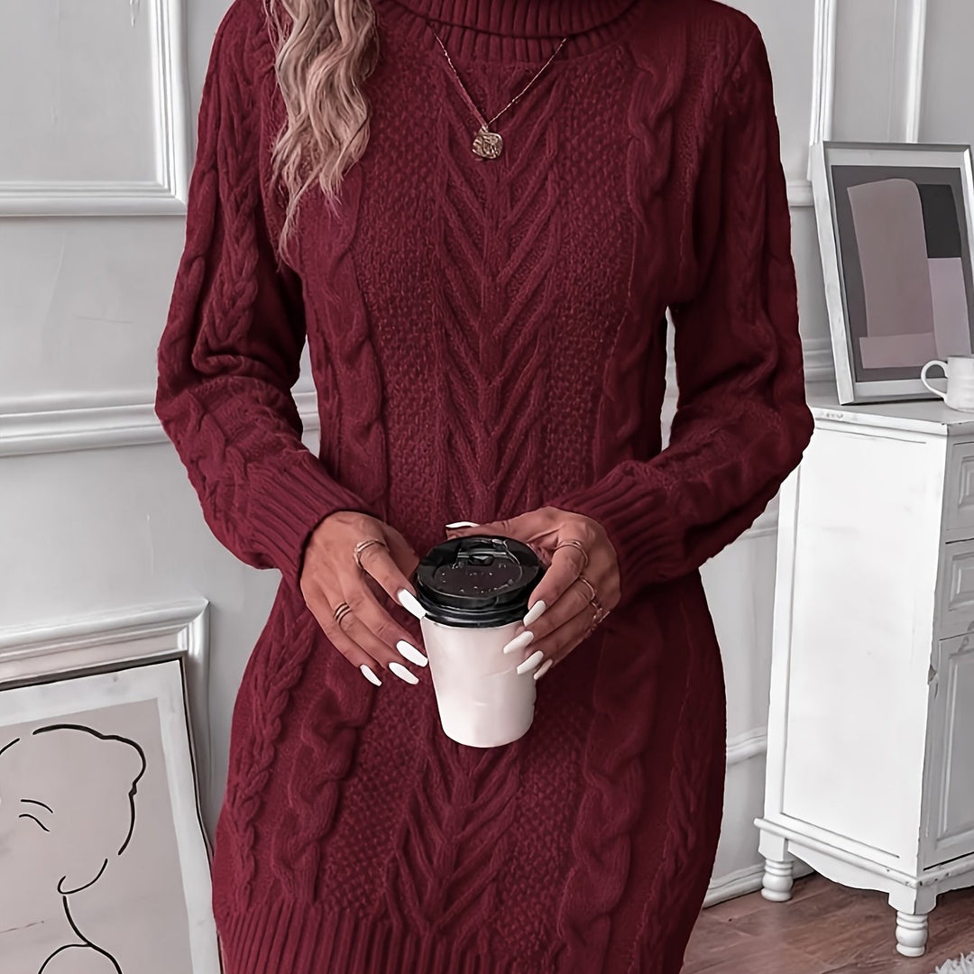 Cariva | Women’s Turtleneck Jumper Dress with textured design and long sleeve finish