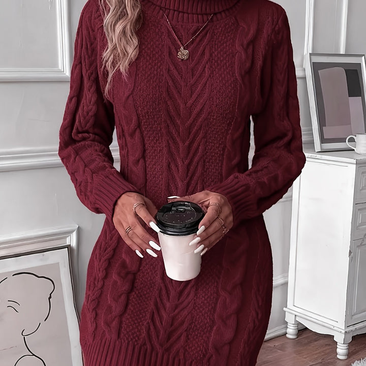 Cariva | Women’s Turtleneck Jumper Dress with textured design and long sleeve finish