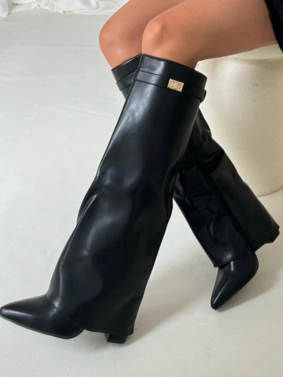 Camden | Women’s Tall Black Boots with Buckle Detail
