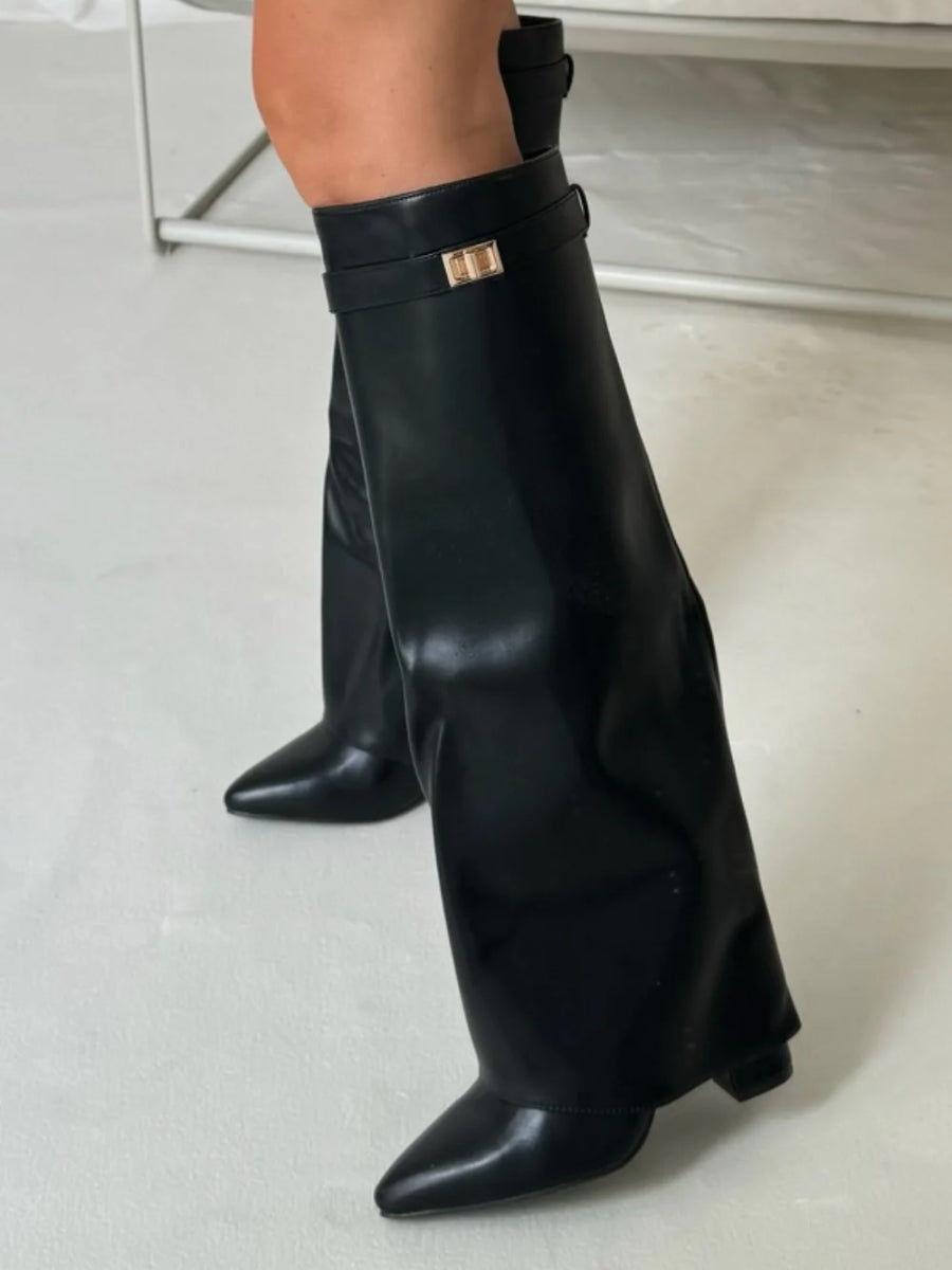 Camden | Women’s Tall Black Boots with Buckle Detail