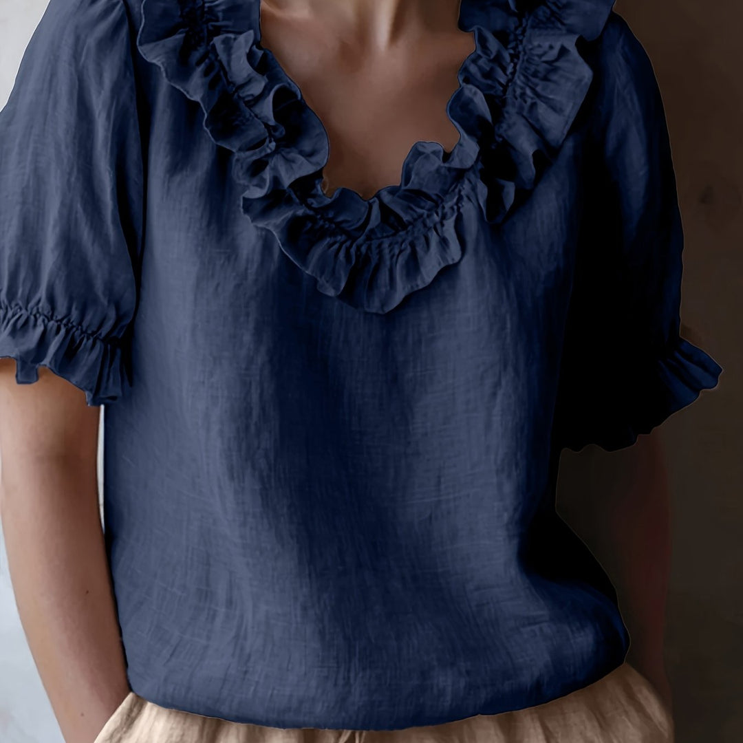 Elmirae | Women’s Blouse with ruffled neckline and soft short layers
