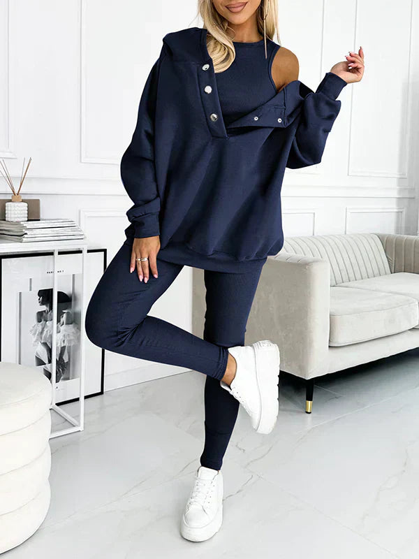 Elyraze | Women’s Two-Piece Lounge Set with buttoned neckline and slim-fit bottoms