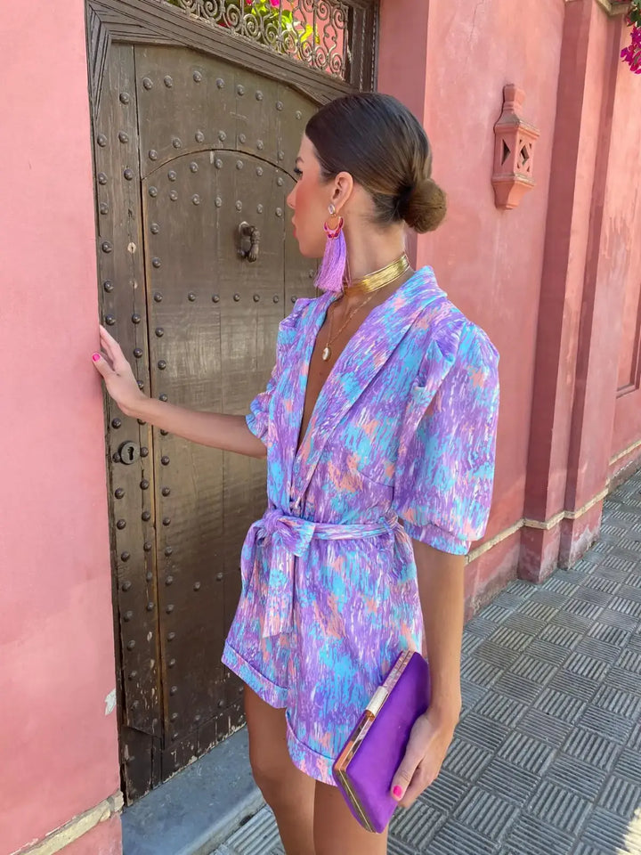 Arlena | Women’s Printed Playsuit with Waist Tie