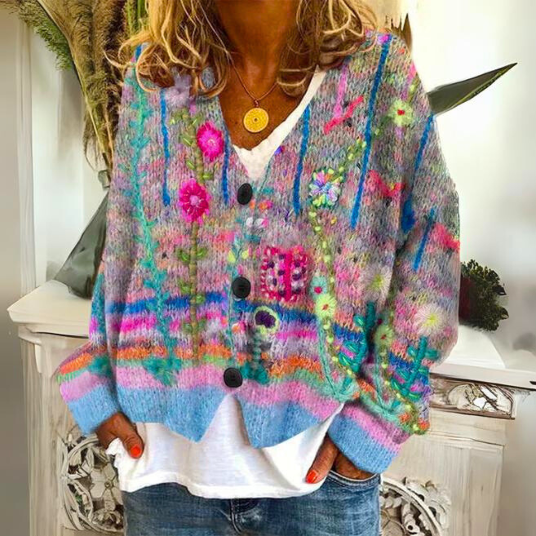 Calista | Women’s Button Cardigan with Colourful Pattern