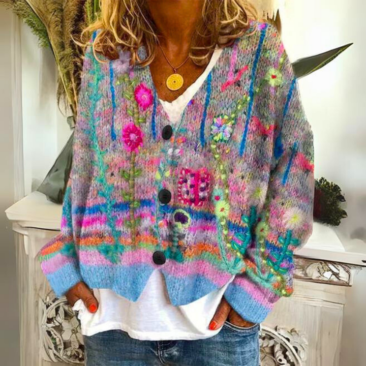Calista | Women’s Button Cardigan with Colourful Pattern