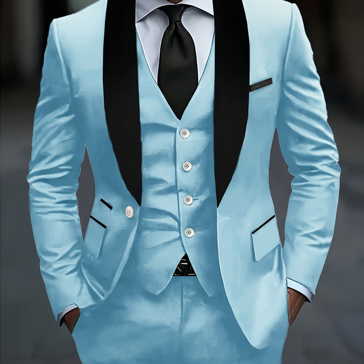 Rovian | Men’s Three-Piece Suit with contrast lapel ornament