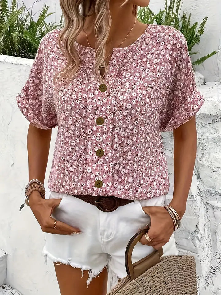 Dahlia | Women’s Floral Blouse featuring a Central Placket
