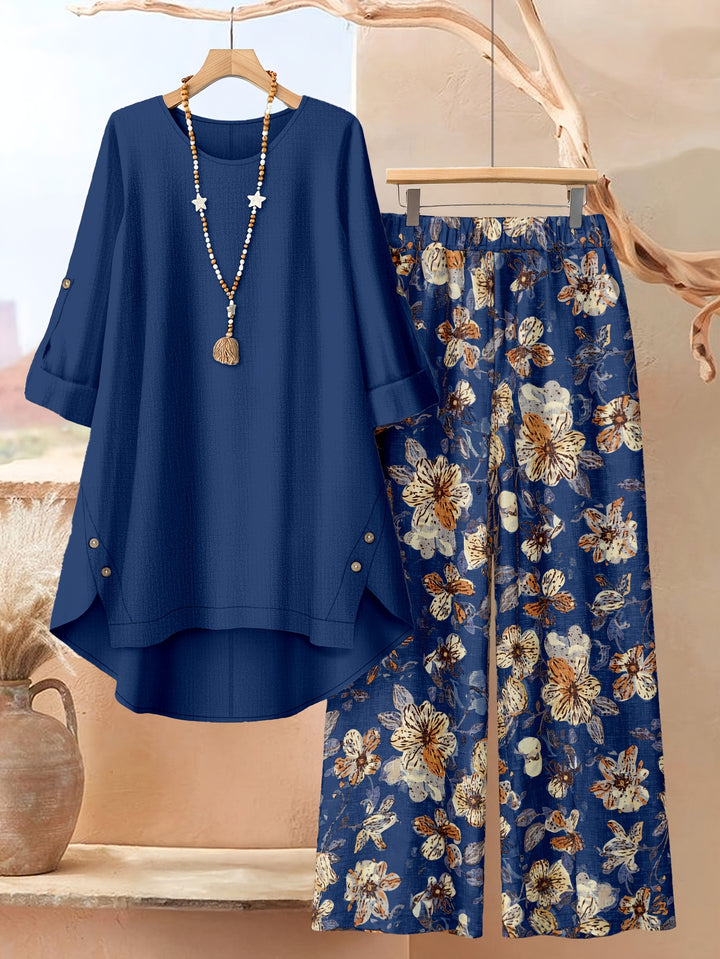 Solmira | Women’s Two-Piece Set with Floral Wide-Leg Pants