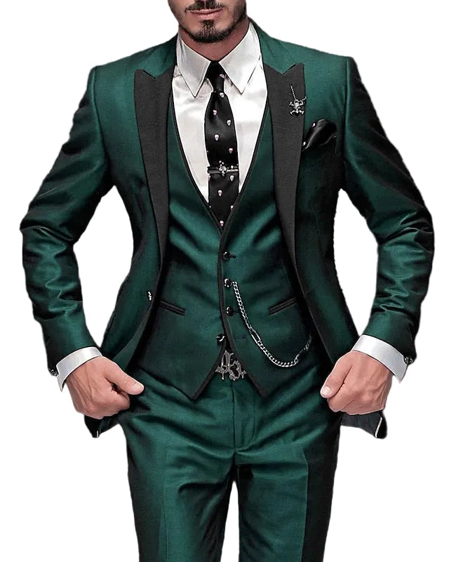 Demerion | Men’s Three-Piece Suit with accented lapel trim