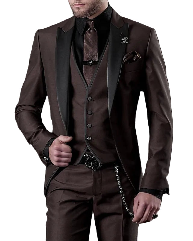 Demerion | Men’s Three-Piece Suit with accented lapel trim
