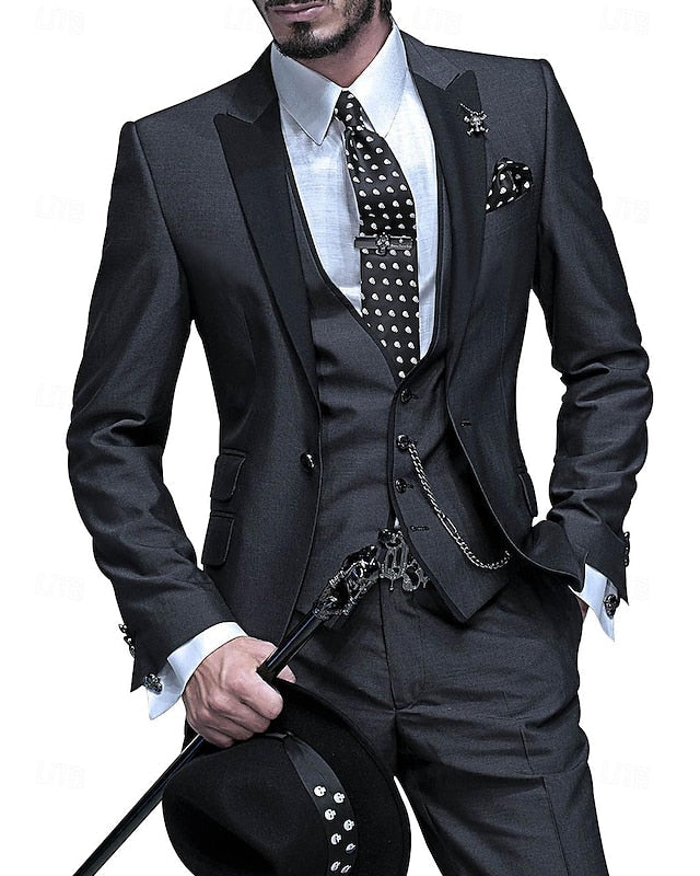 Demerion | Men’s Three-Piece Suit with accented lapel trim