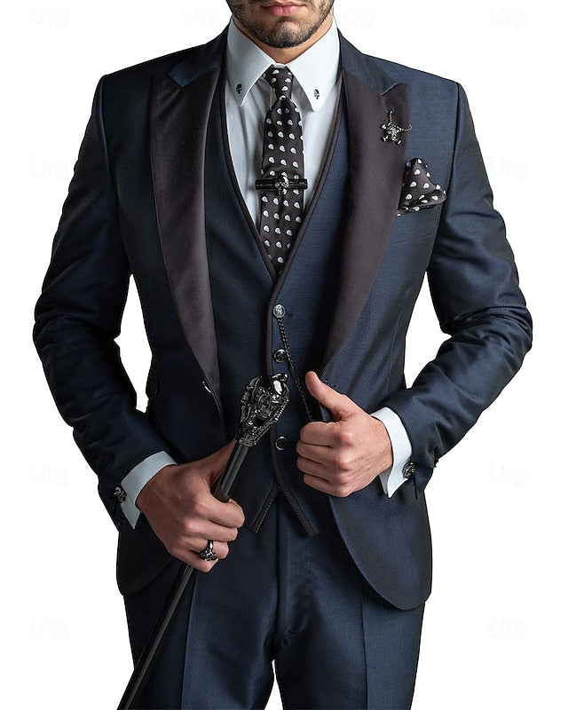 Demerion | Men’s Three-Piece Suit with accented lapel trim