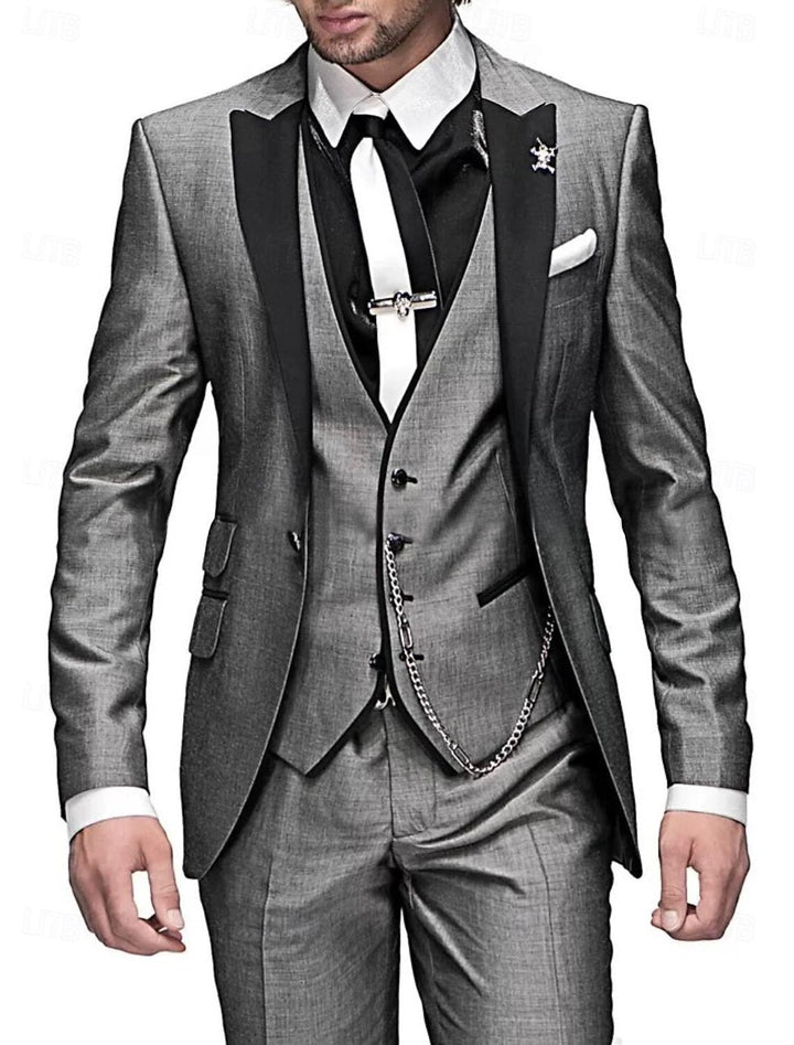 Demerion | Men’s Three-Piece Suit with accented lapel trim