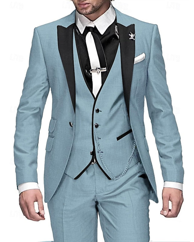 Demerion | Men’s Three-Piece Suit with accented lapel trim