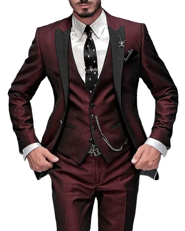 Demerion | Men’s Three-Piece Suit with accented lapel trim