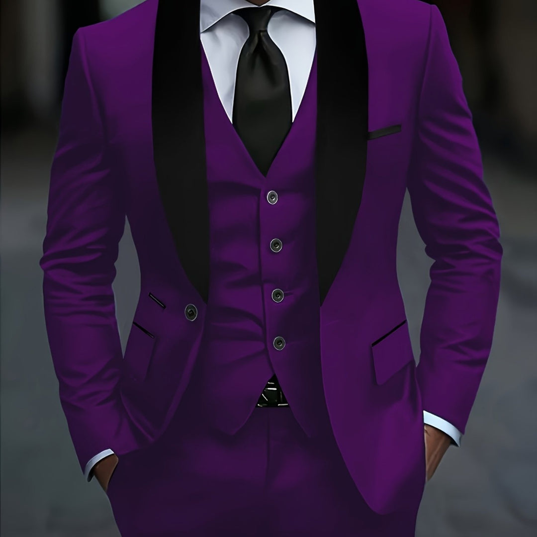 Rovian | Men’s Three-Piece Suit with contrast lapel ornament