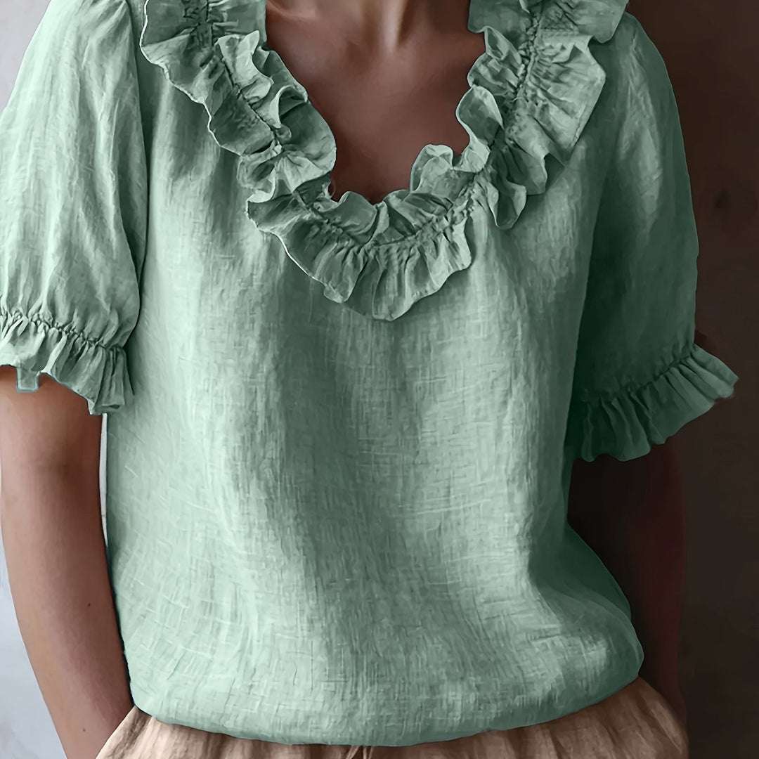 Elmirae | Women’s Blouse with ruffled neckline and soft short layers